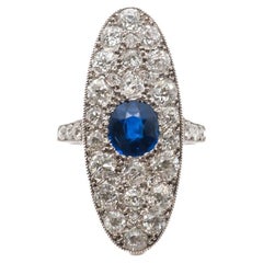 Circa 1900s Platinum GIA Unheated “Royal Blue” Sapphire Diamond Ring - VEG#70b