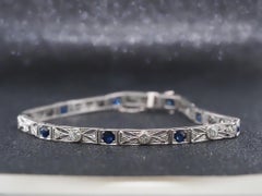Circa 1900s Platinum Old Mine Diamond and GIA Unheated Royal Blue Sapphire Brace