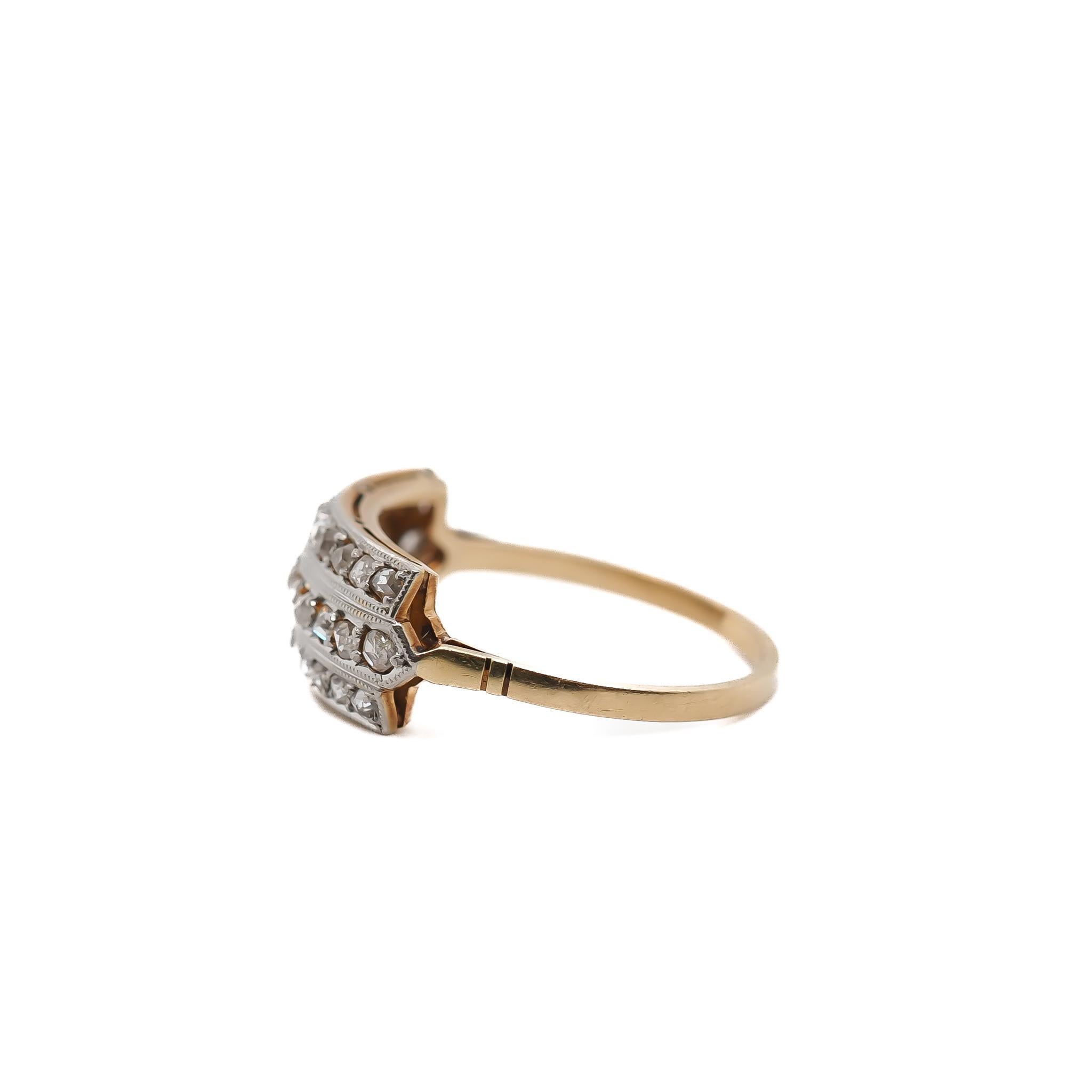 Circa 1900s Rose Cut Three Row Diamond Band Ring In Good Condition For Sale In Hicksville, NY