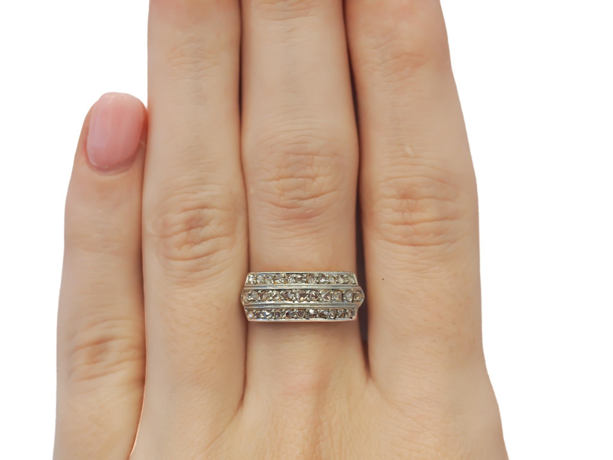 Women's Circa 1900s Rose Cut Three Row Diamond Band Ring For Sale