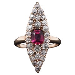 Circa 1900s Ruby and Old Mine Diamond Navette Ring