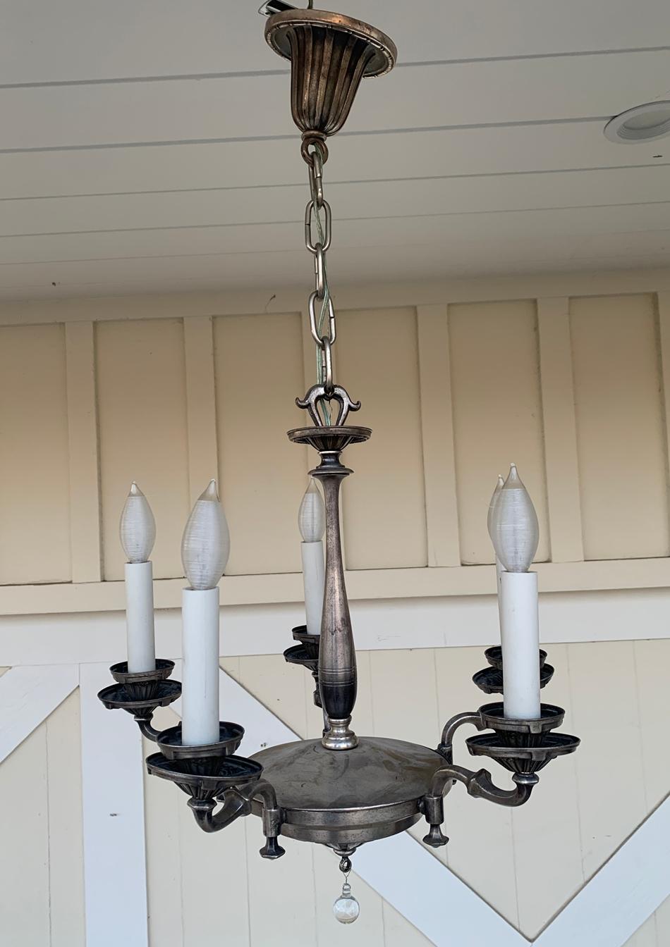 Gothic Circa 1900s Silverplate Chandelier with 5 Arms For Sale