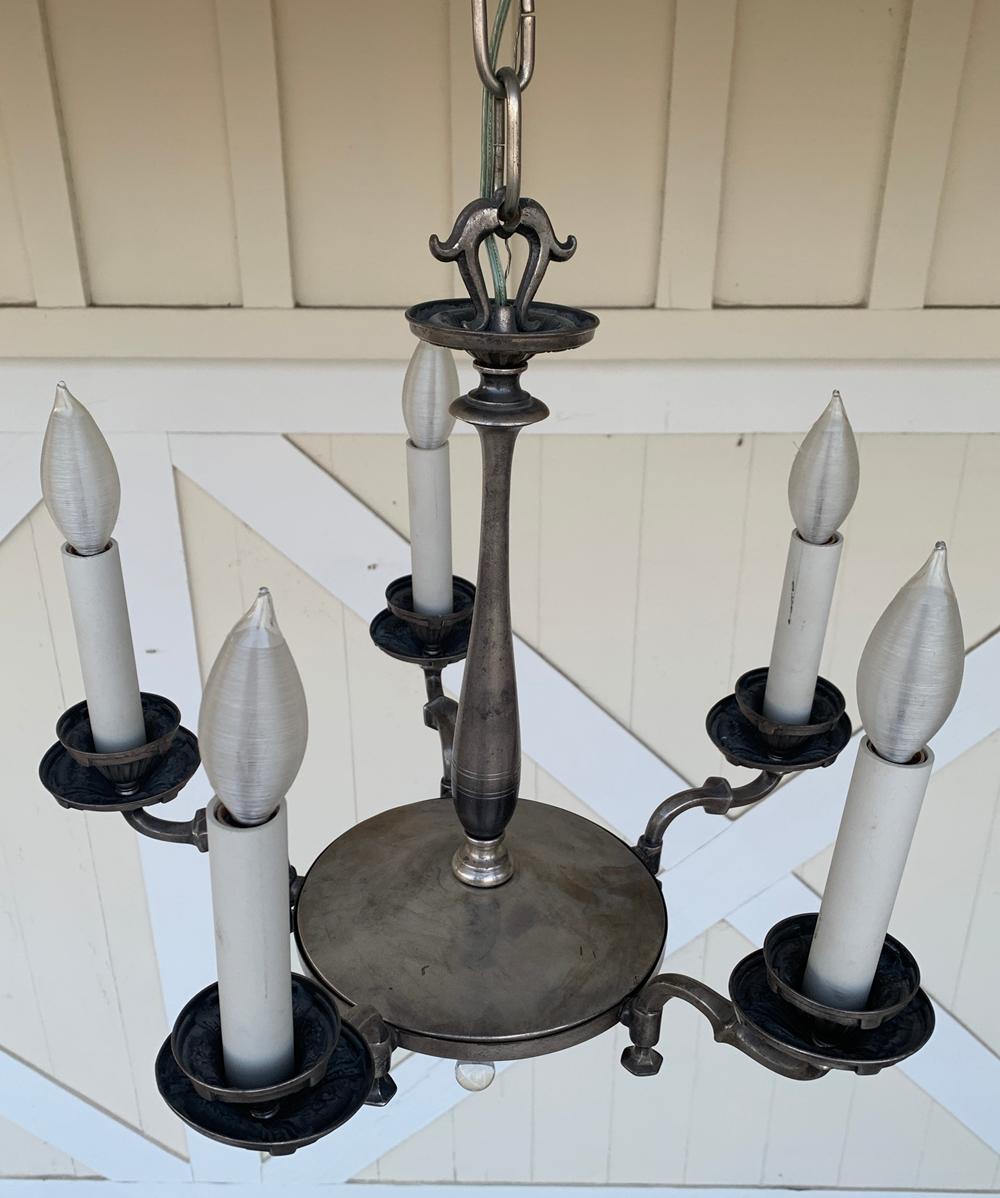English Circa 1900s Silverplate Chandelier with 5 Arms For Sale