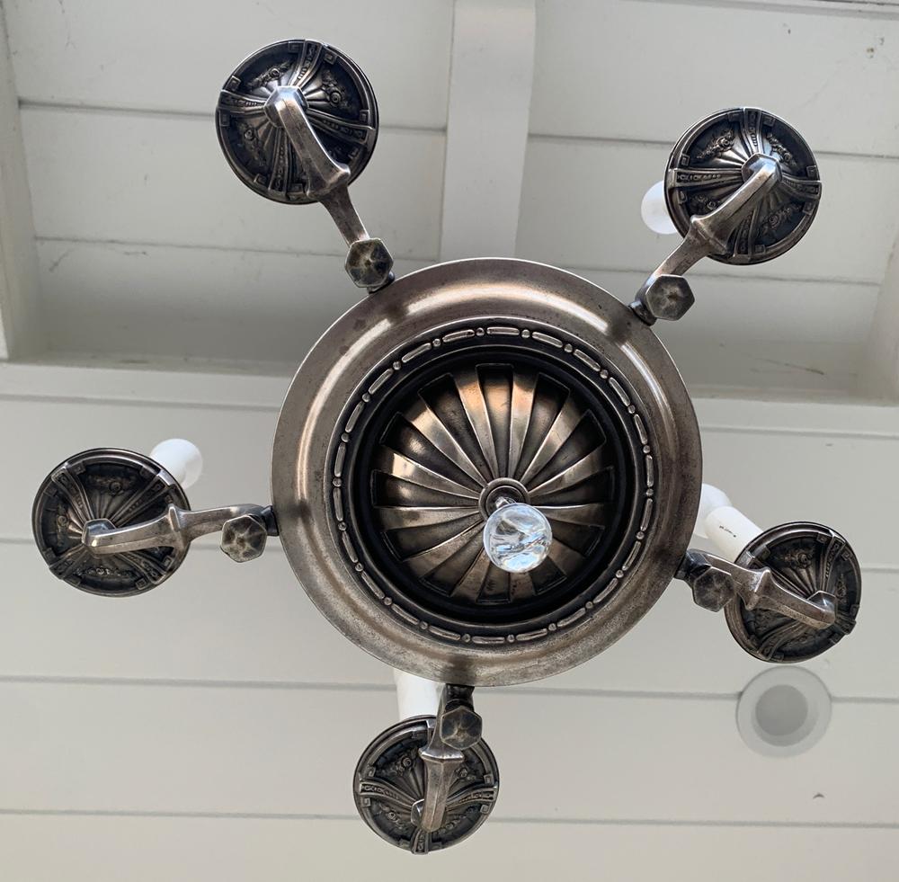 Circa 1900s Silverplate Chandelier with 5 Arms In Good Condition For Sale In Los Angeles, CA