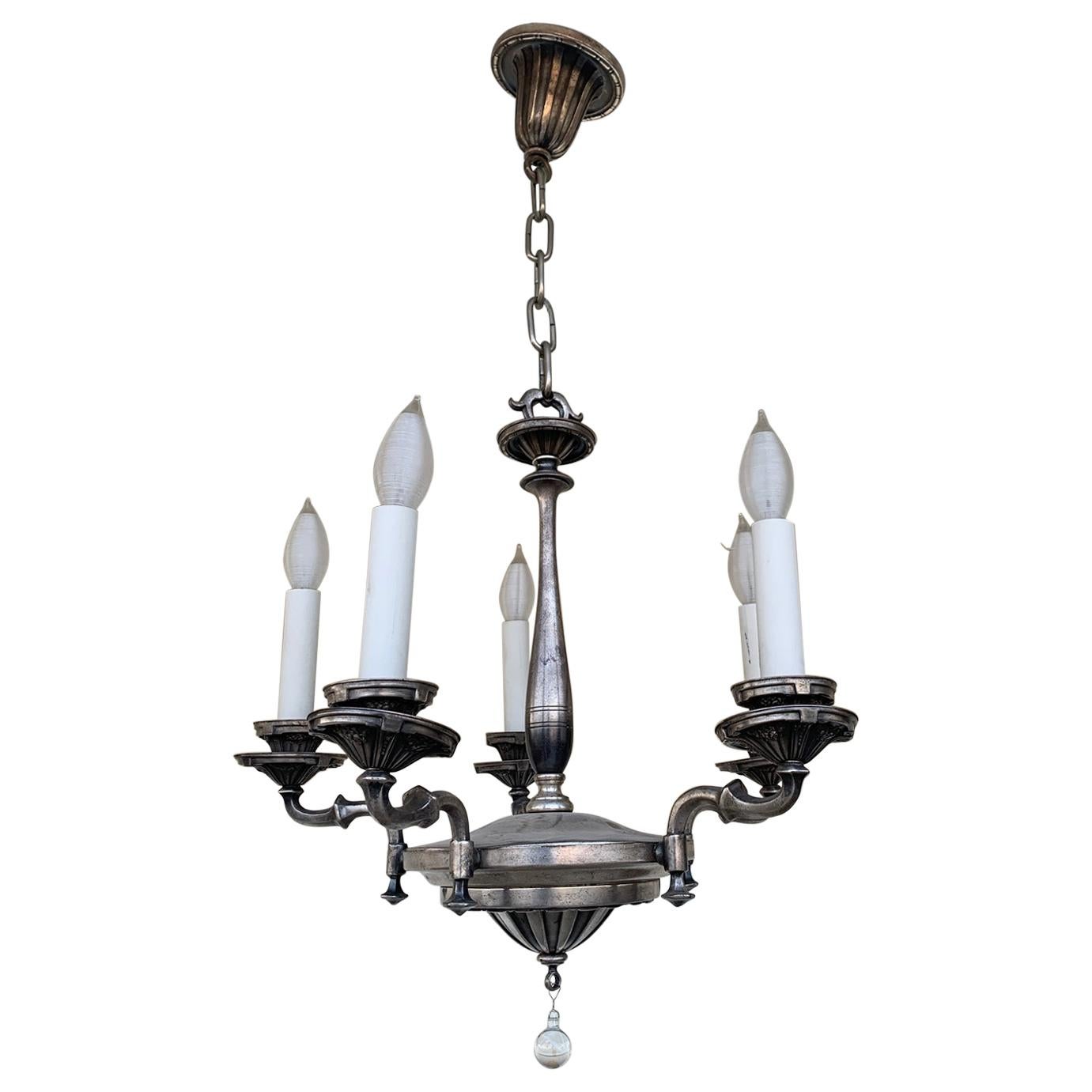 Circa 1900s Silverplate Chandelier with 5 Arms For Sale