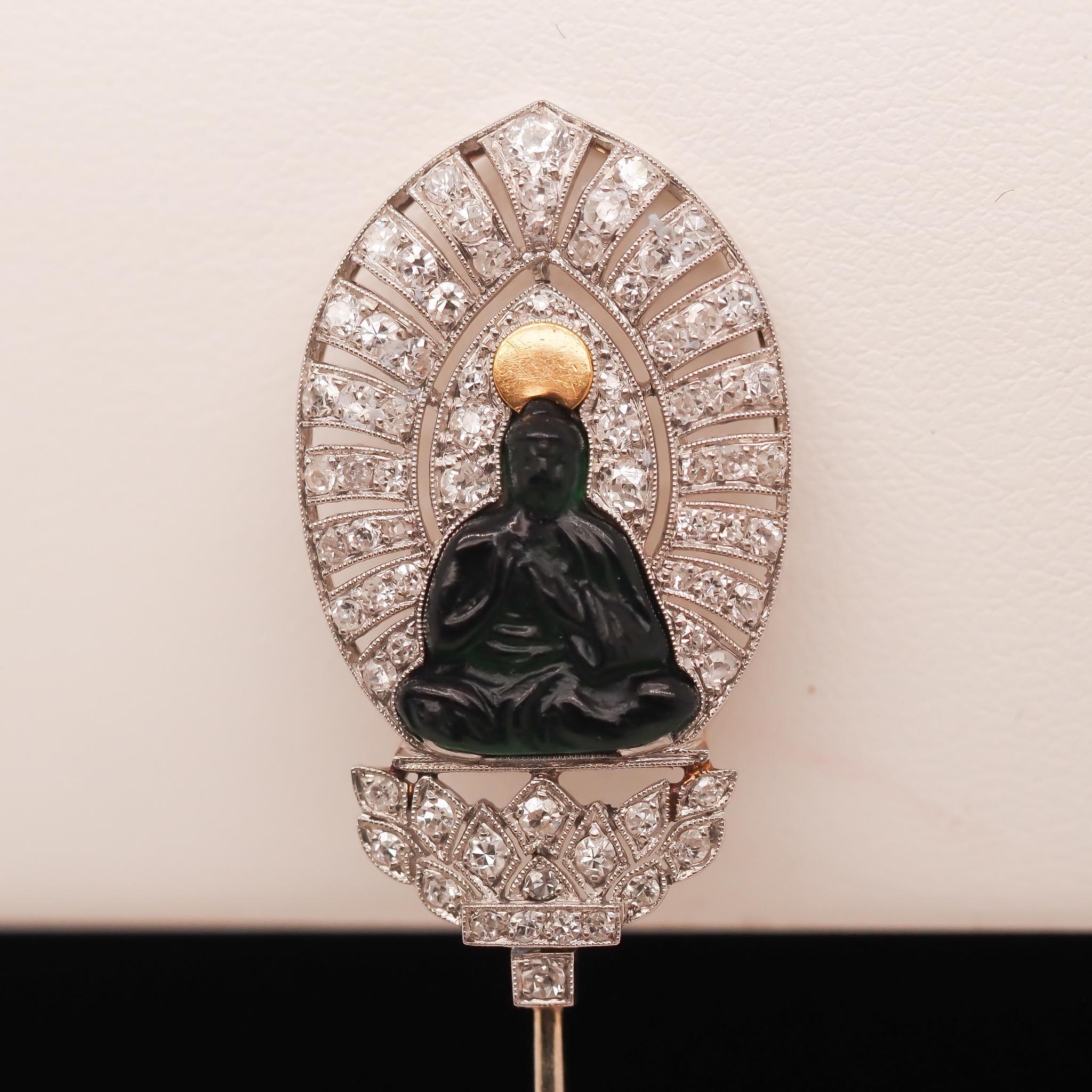 Circa 1900s Theodule Boudier French Jabot Pin with Buddha For Sale 5