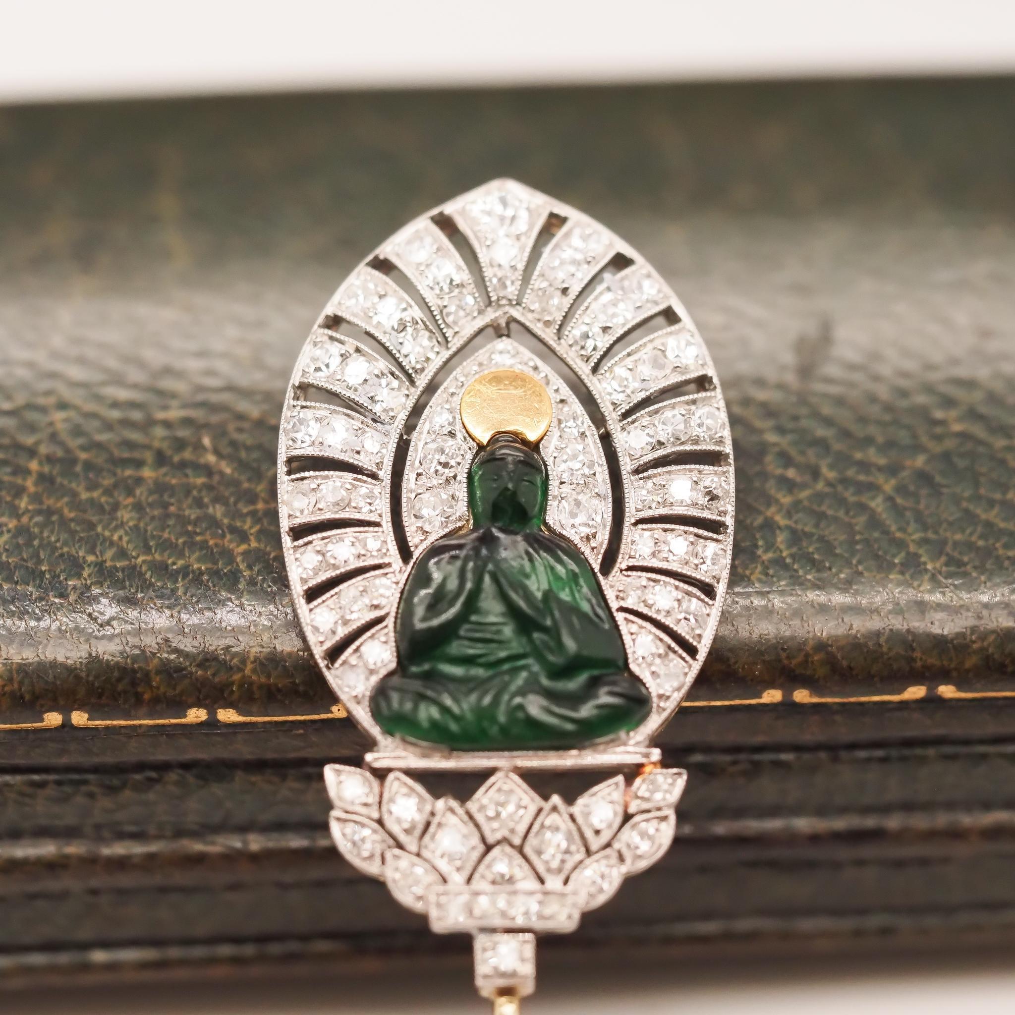 Circa 1900s Theodule Boudier French Jabot Pin with Buddha For Sale 3