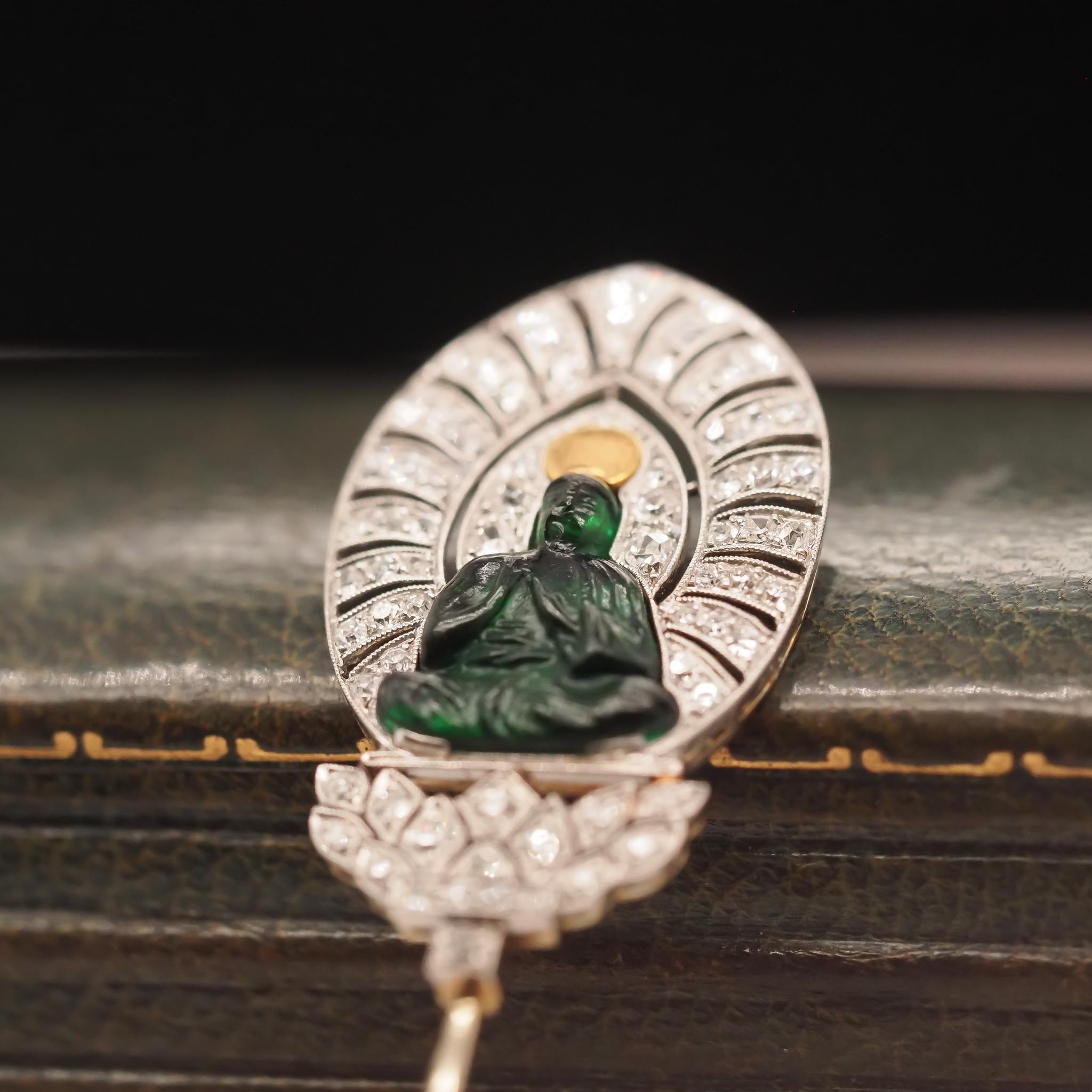Circa 1900s Theodule Boudier French Jabot Pin with Buddha For Sale 4