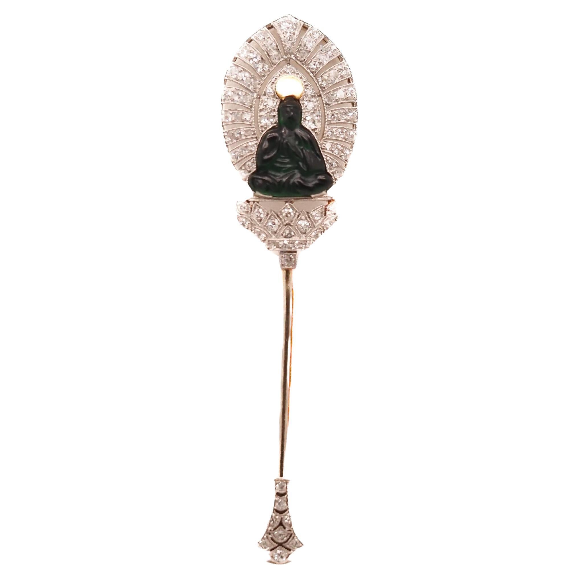 Circa 1900s Theodule Boudier French Jabot Pin with Buddha For Sale