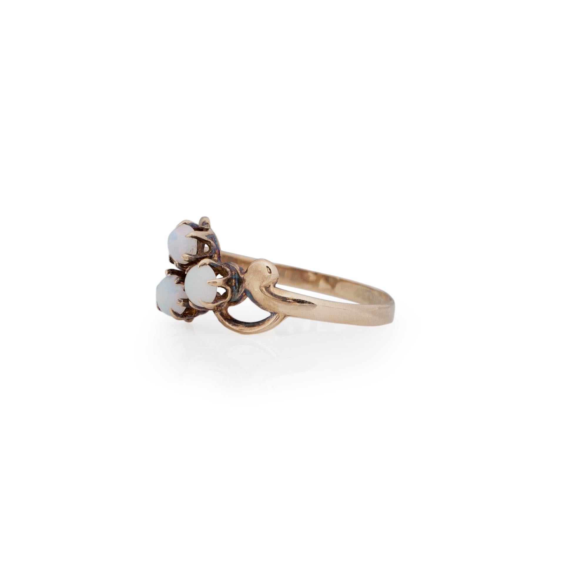 Circa 1900's Victorian 10K Yellow Gold Antique Three Stone Opal Fashion Ring In Good Condition In Addison, TX