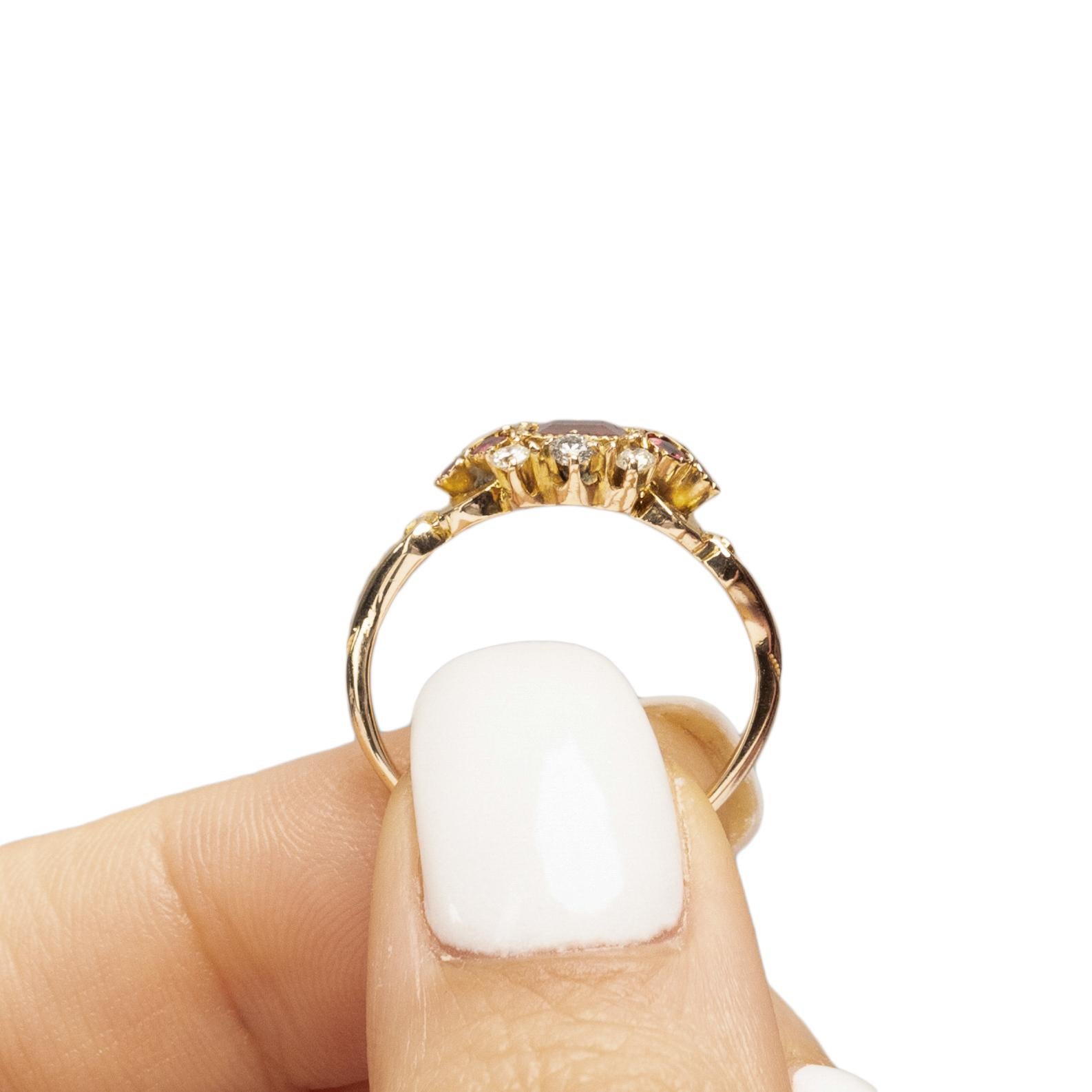 circa 1900's Victorian 10K Yellow Gold Vintage Garnet and Diamond Statement Ring 3