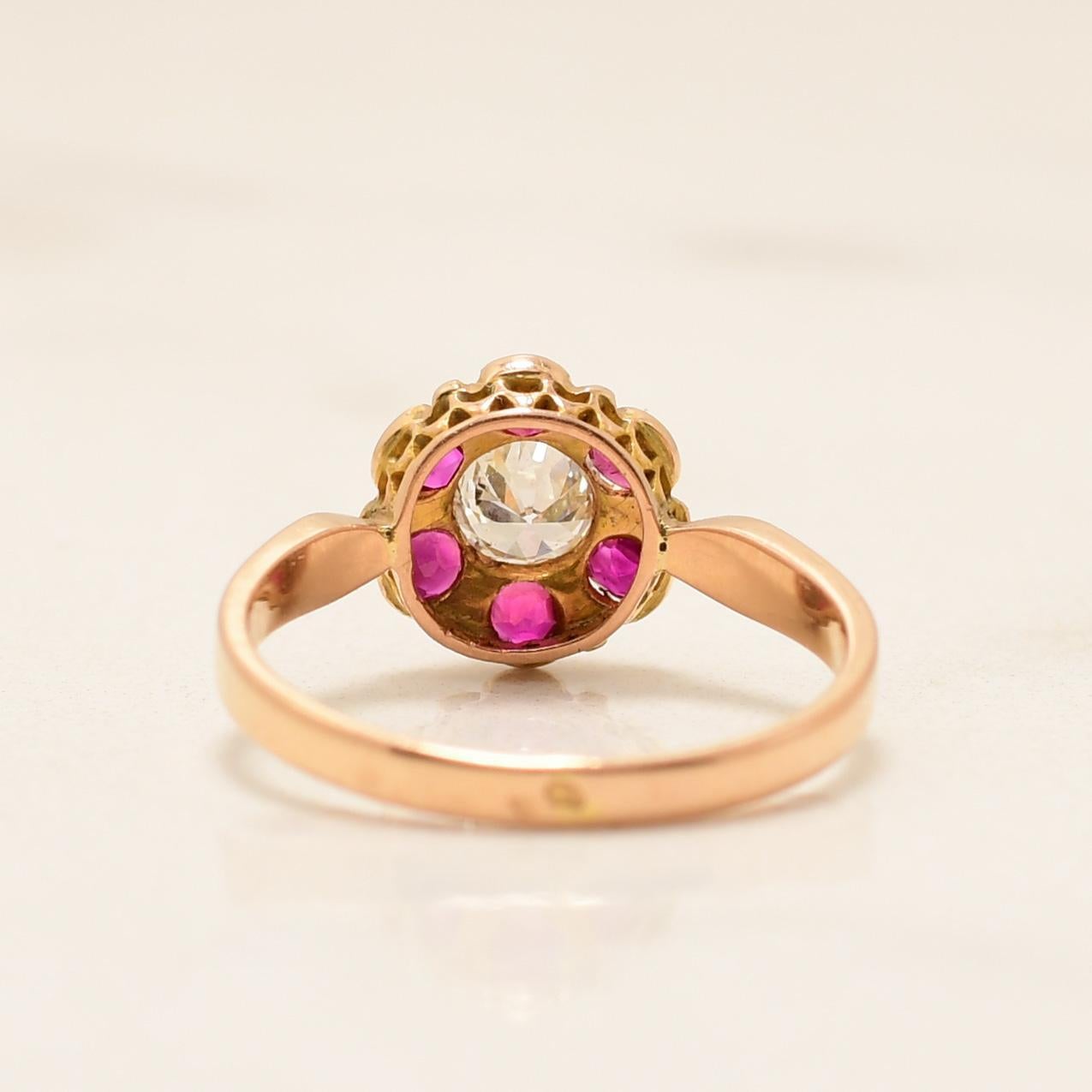 Women's Circa 1900's Victorian 18K Rose Gold Brilliant GIA Certified Diamond & Ruby Ring
