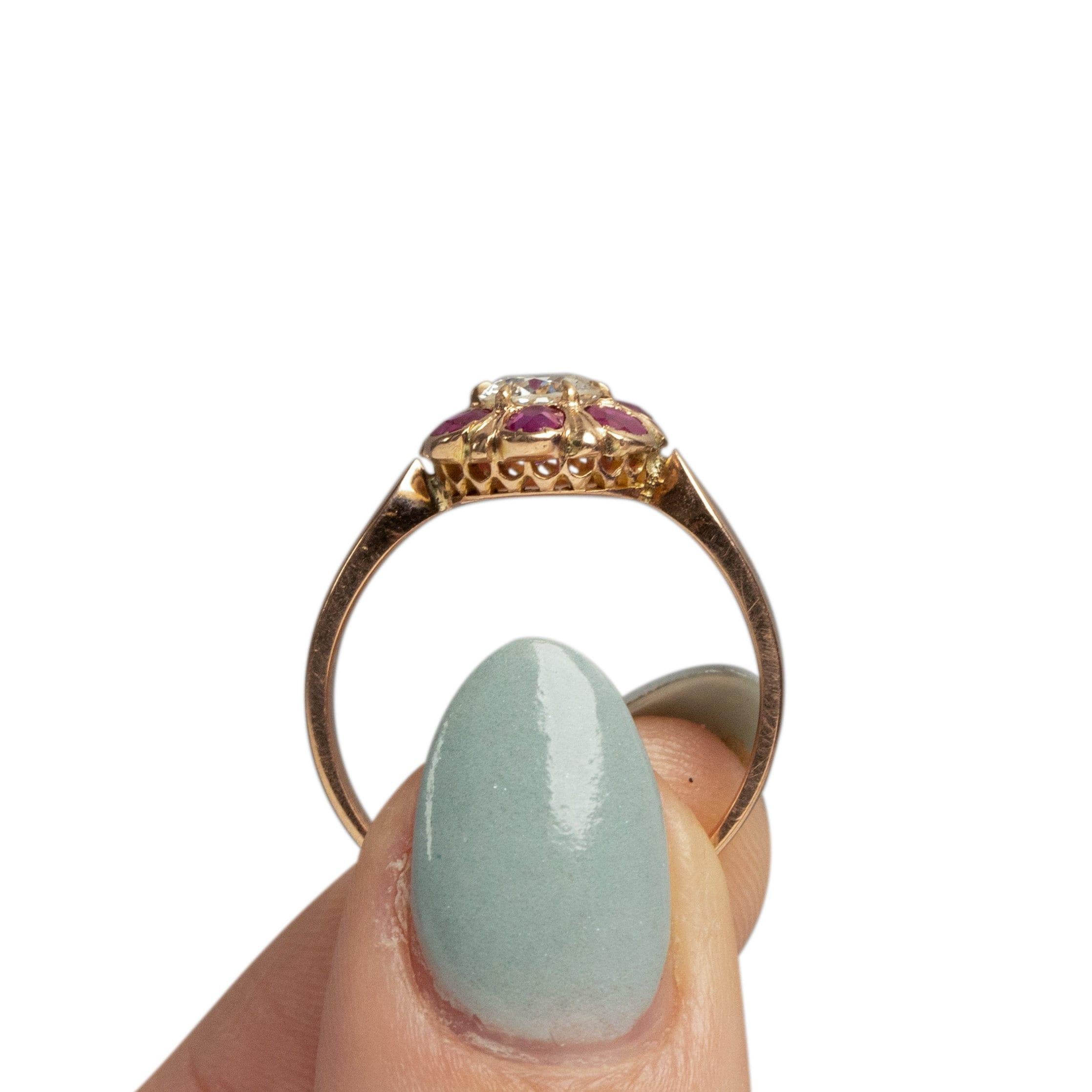 Circa 1900's Victorian 18K Rose Gold Brilliant GIA Certified Diamond & Ruby Ring 1