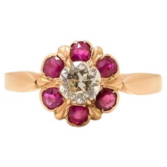 Circa 1900's Victorian 18K Rose Gold Brilliant GIA Certified Diamond & Ruby Ring