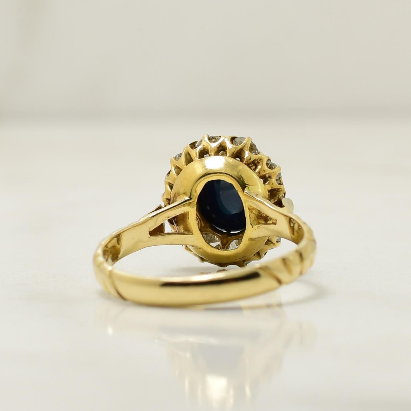 Circa 1900's Victorian 18K Yellow Gold Cambodian Cabochon Sapphire and Diamond In Good Condition For Sale In Addison, TX