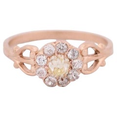 Circa 1900's Victorian Flower Halo Ring 14K Gold with Fancy Yellow Diamond Ring