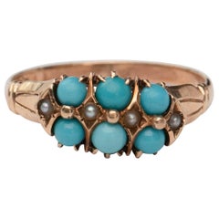 Antique Victorian Gold Turquoise and Seed Pearl Fashion Ring, circa 1900s