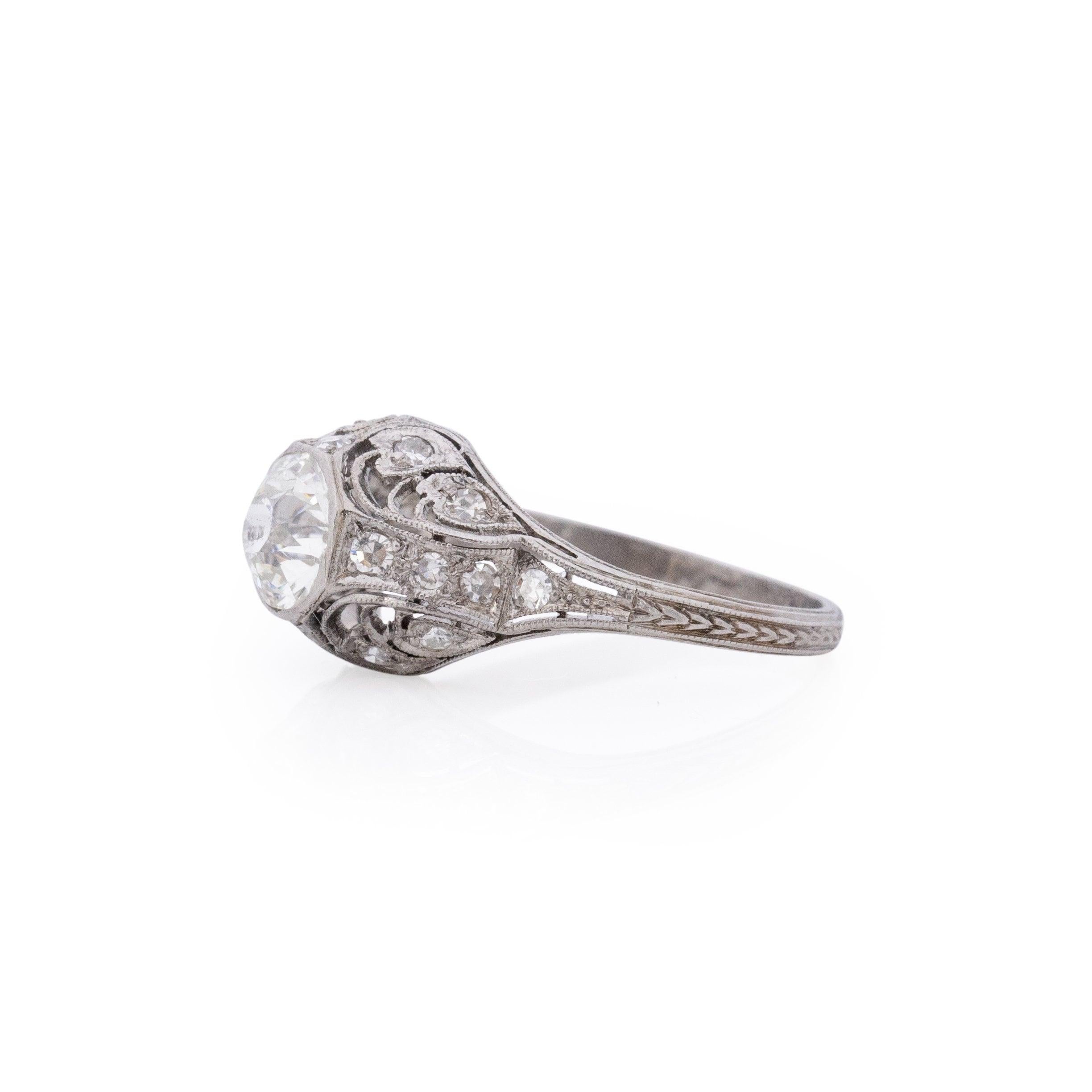 Édouardien Circa 1901 Edwardian Platinum .98Ct Diamond Antique Filigree Engagement Ring en vente