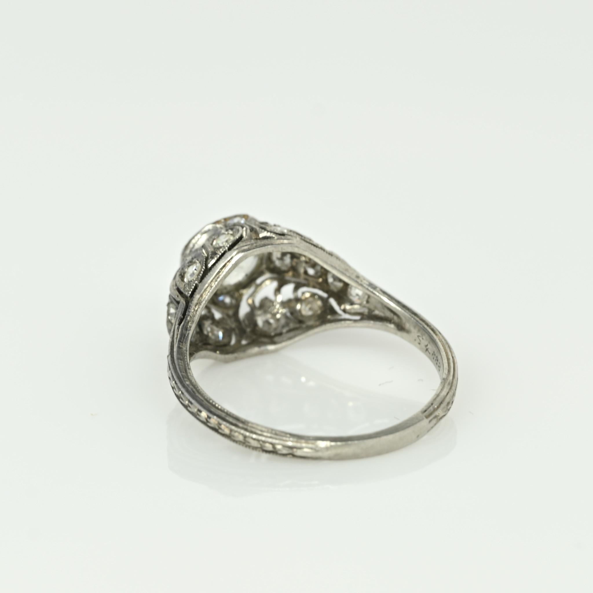 Women's Circa 1901 Edwardian Platinum .98Ct Diamond Antique Filigree Engagement Ring