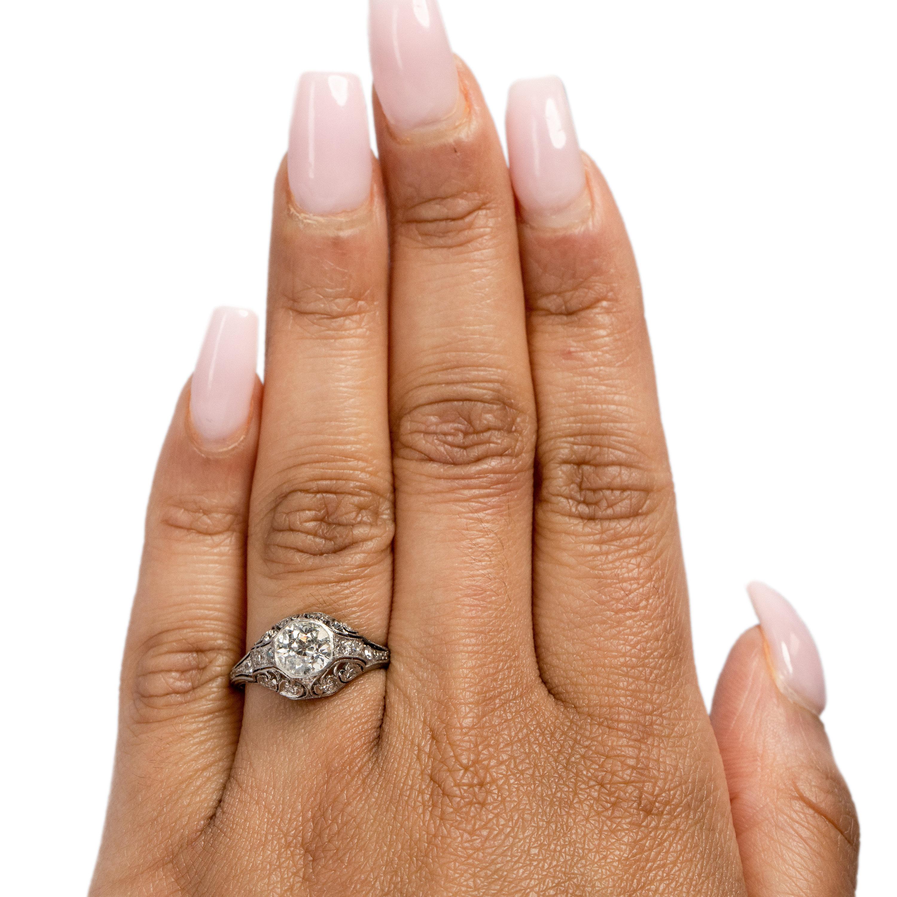 Circa 1901 Edwardian Platinum .98Ct Diamond Antique Filigree Engagement Ring For Sale 1