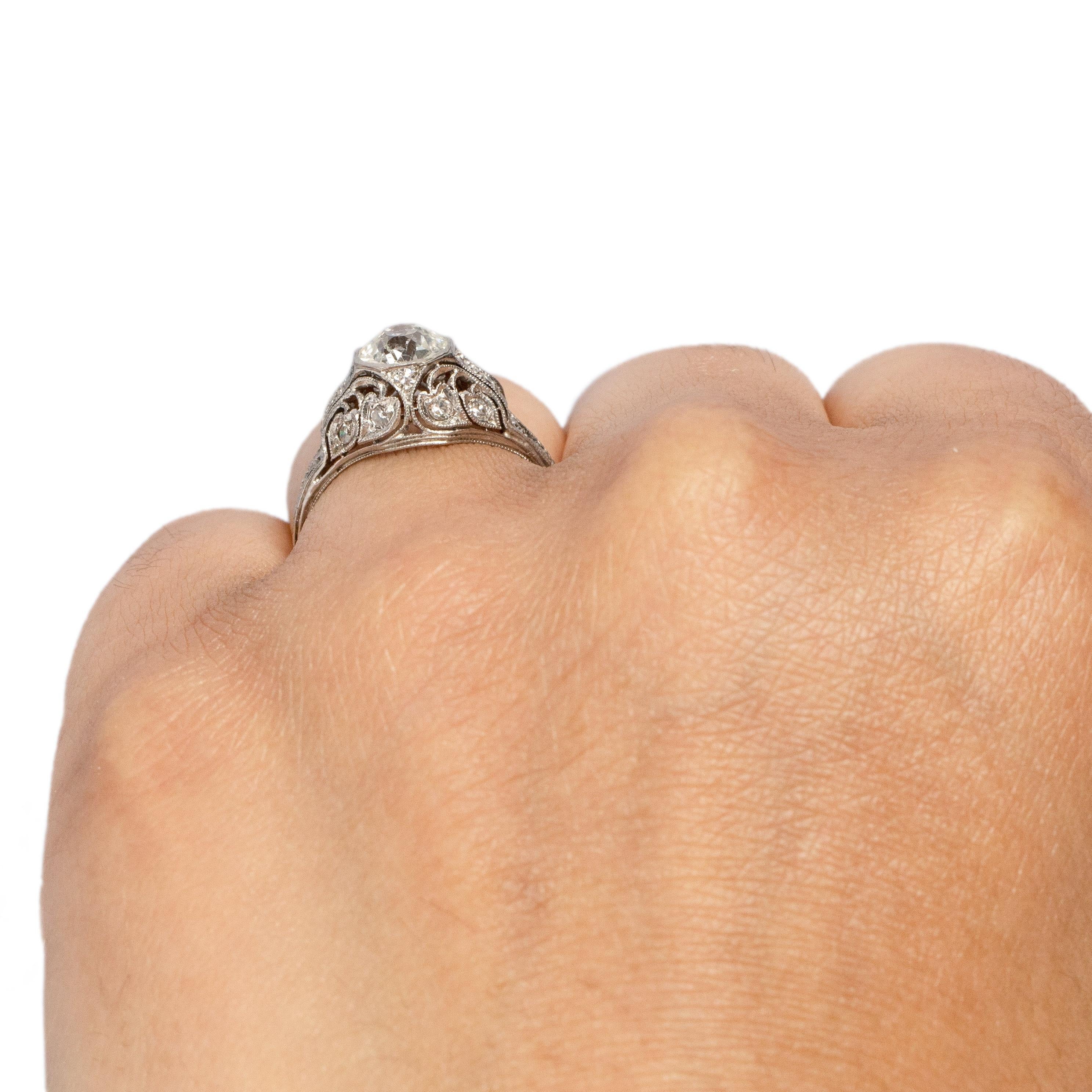 Circa 1901 Edwardian Platinum .98Ct Diamond Antique Filigree Engagement Ring For Sale 2