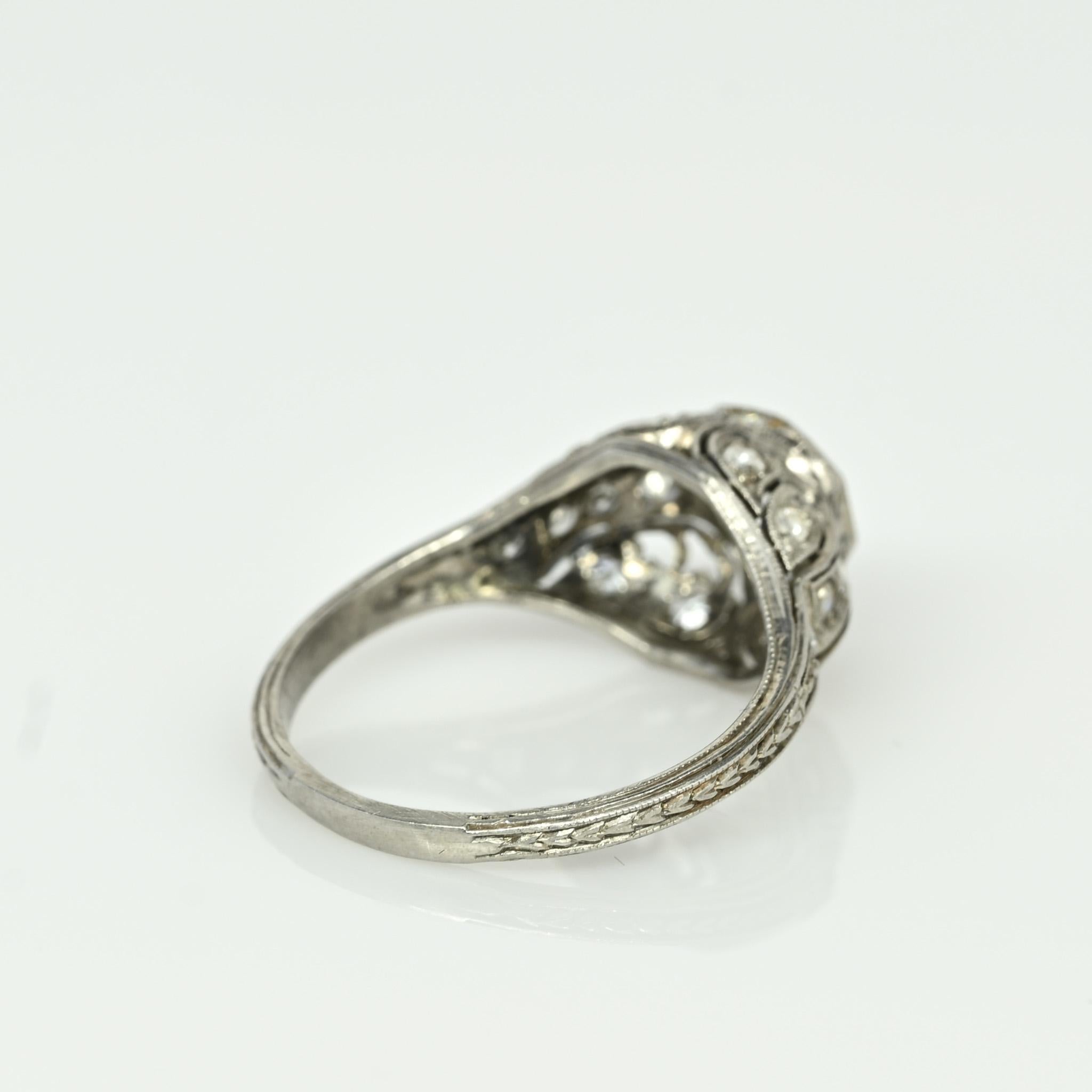 Circa 1901 Edwardian Platinum .98Ct Diamond Antique Filigree Engagement Ring 2