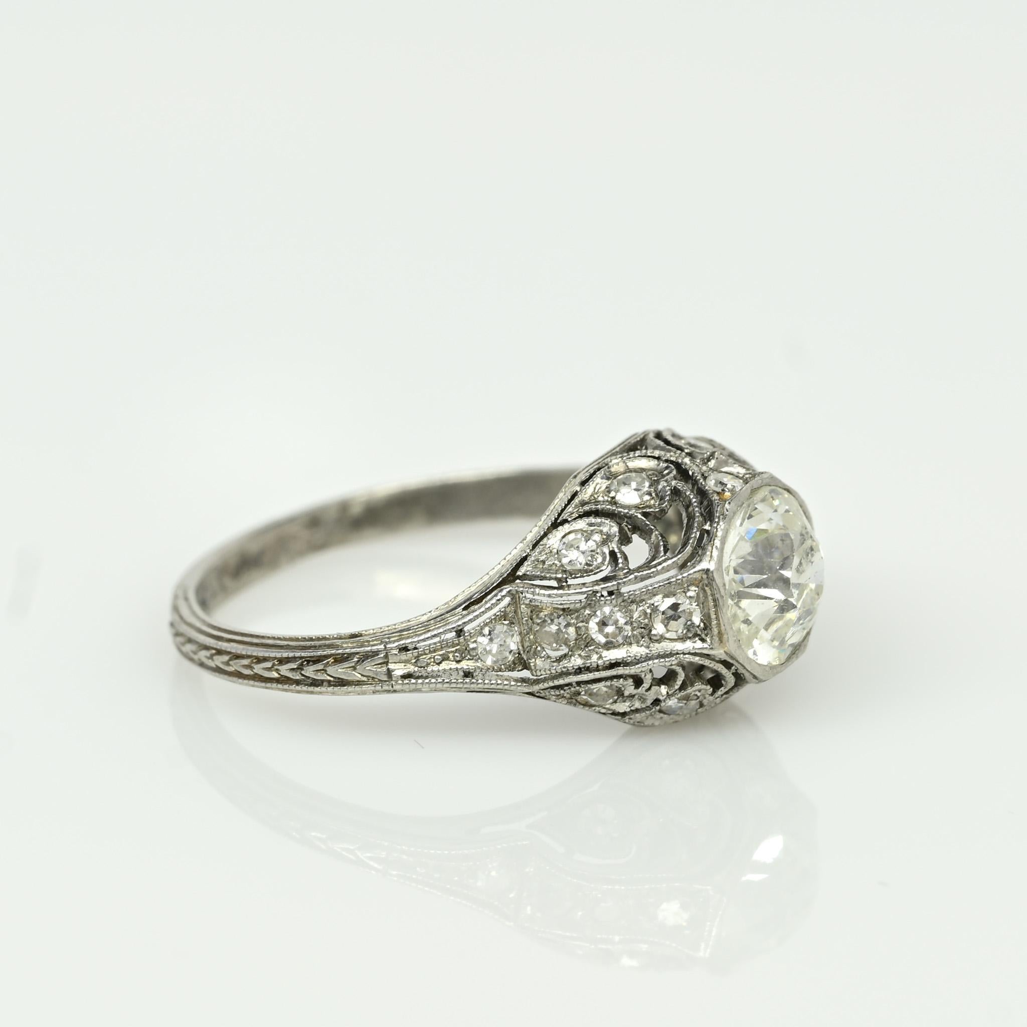 Circa 1901 Edwardian Platinum .98Ct Diamond Antique Filigree Engagement Ring 3