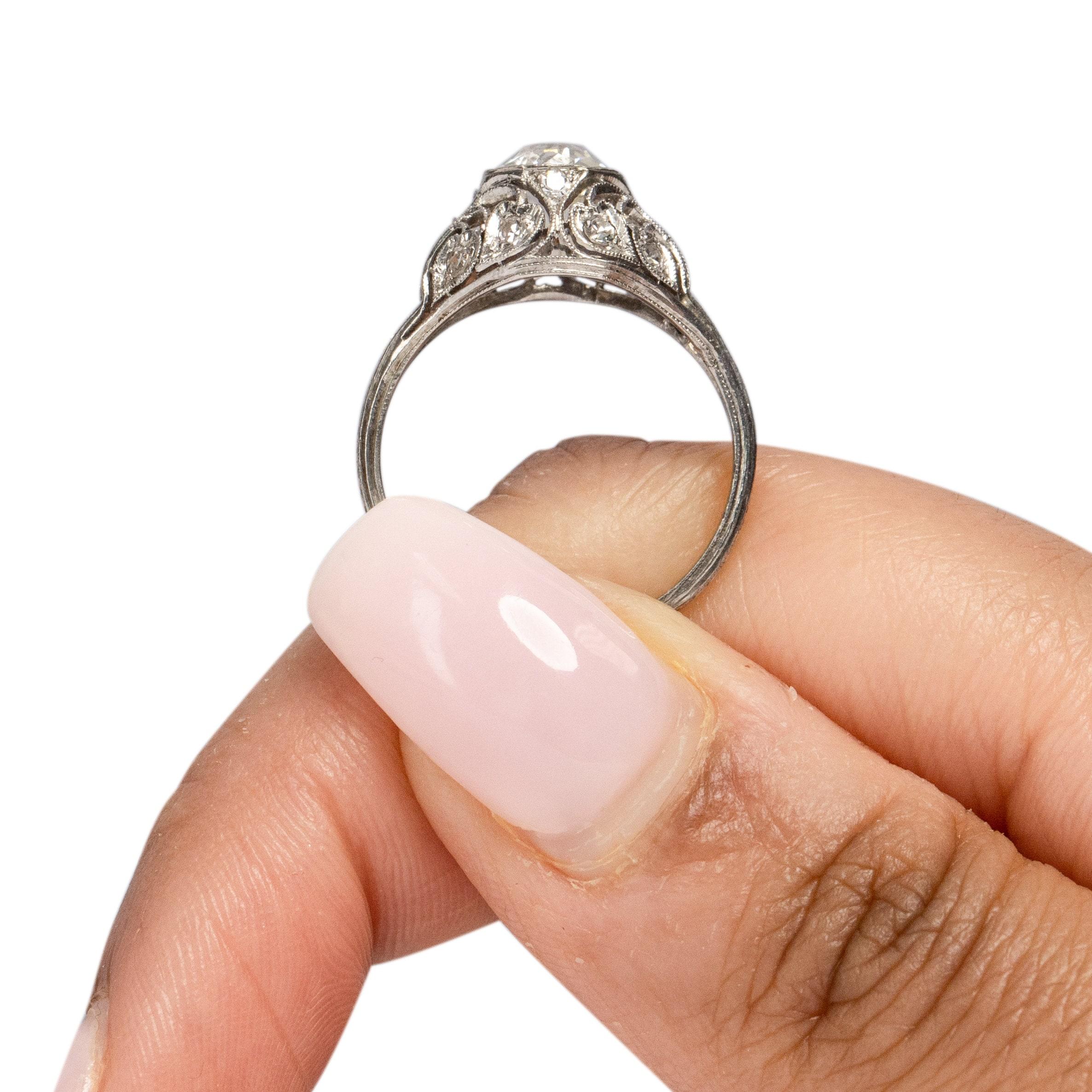 Circa 1901 Edwardian Platinum .98Ct Diamond Antique Filigree Engagement Ring For Sale 4