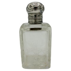 circa 1905 Art Nouveau Glass & Sterling Silver Bottle