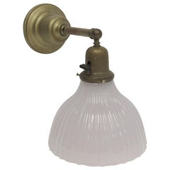 Brass Wall Sconce with Fluted Milk Glass Shade, circa 1905