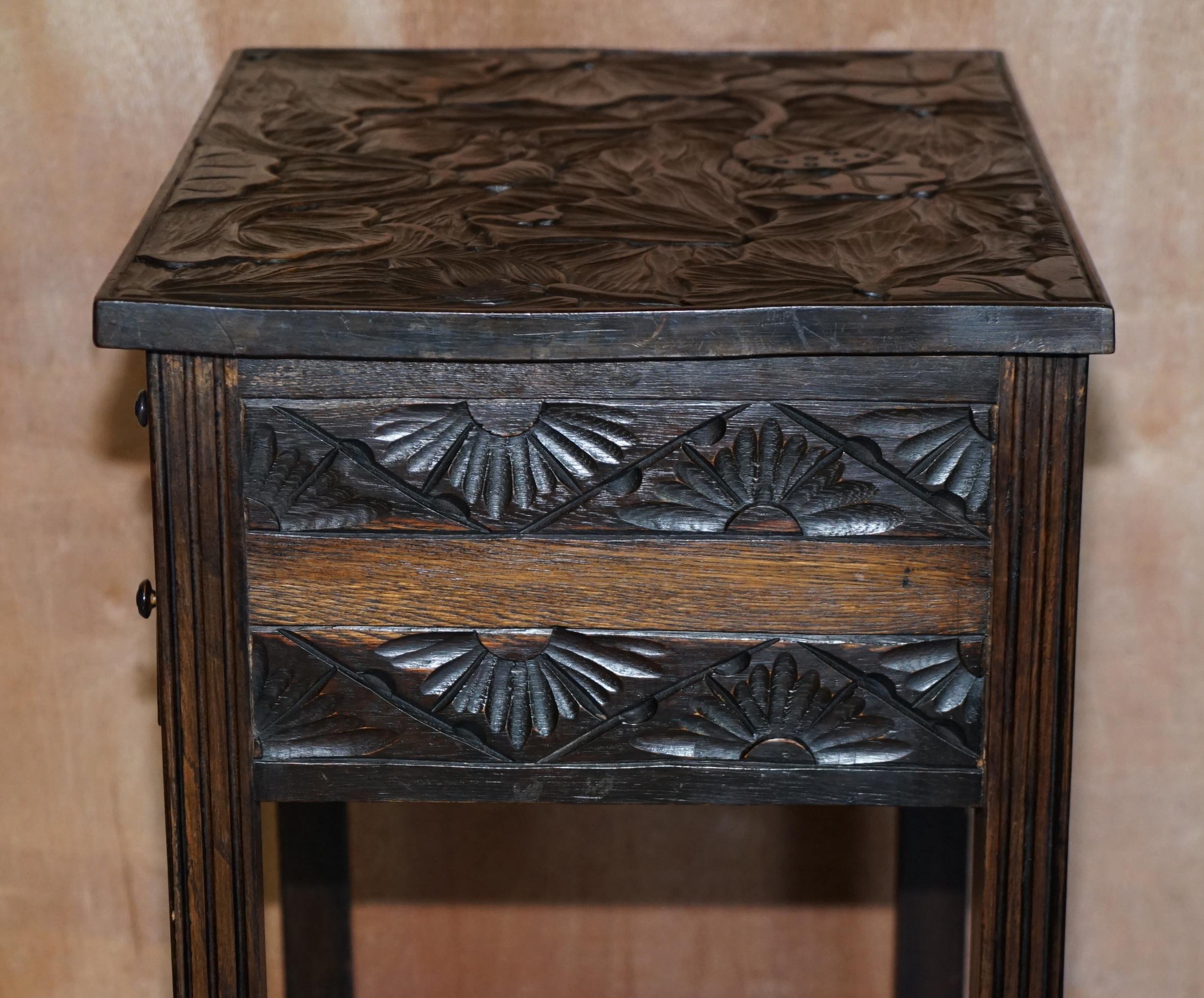 Circa 1905 Liberty's London Japanese Hand Carved Side Lamp Table Cutlery Drawers For Sale 10