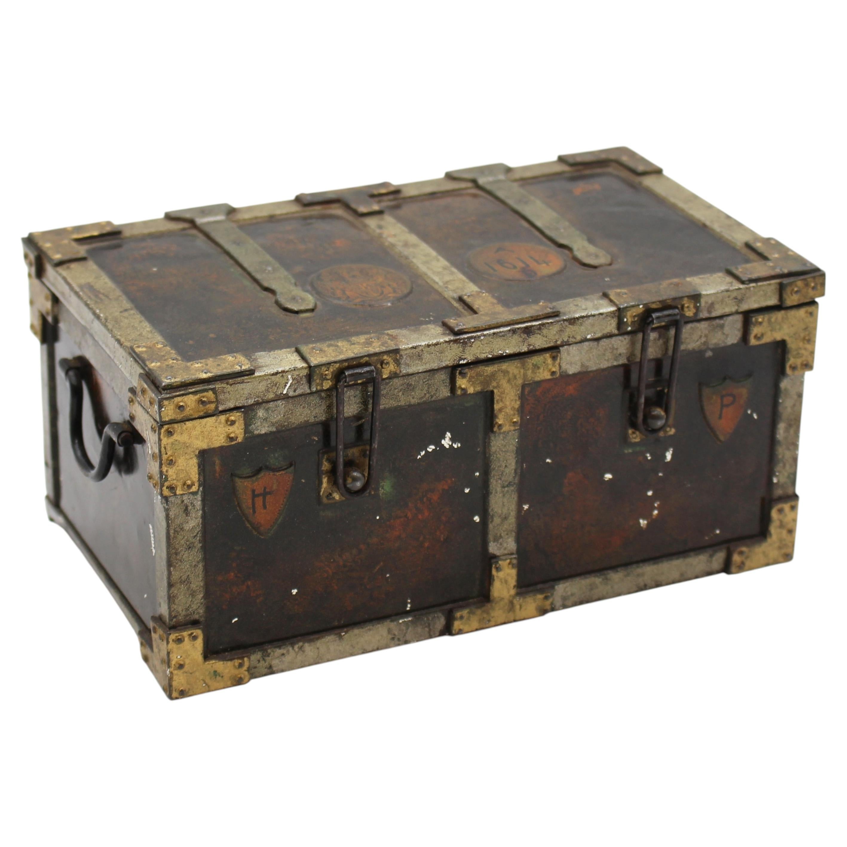 Circa 1907-1909 English Huntley & Palmer's "Iron Chest" Biscuit Tin Box
