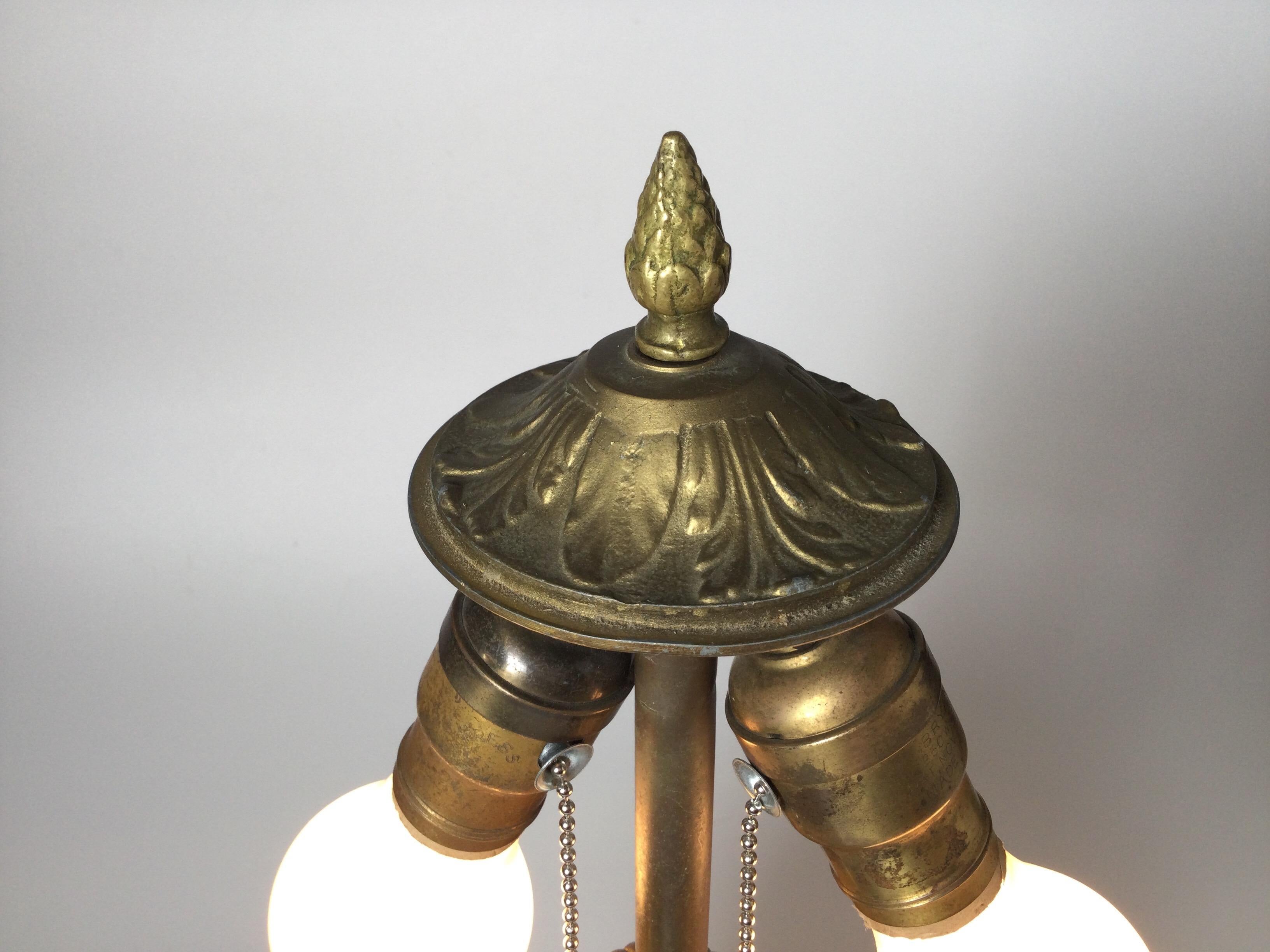 Hand-Painted circa 1907 Reverse Painted Glass and Bronze Finish Table Lamp