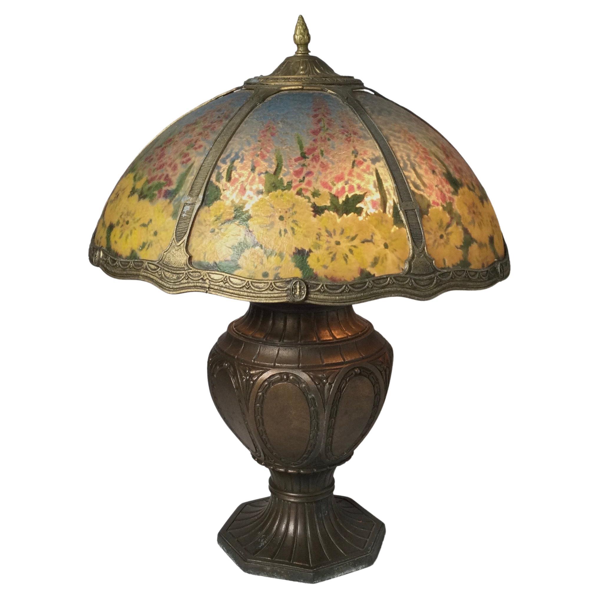 circa 1907 Reverse Painted Glass and Bronze Finish Table Lamp