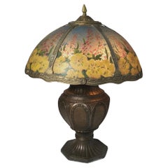 Antique circa 1907 Reverse Painted Glass and Bronze Finish Table Lamp
