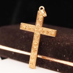 Circa 1908 14K Yellow Gold Engraved Floral Cross