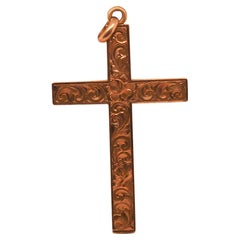 Circa 1908 14K Yellow Gold Engraved Floral Cross