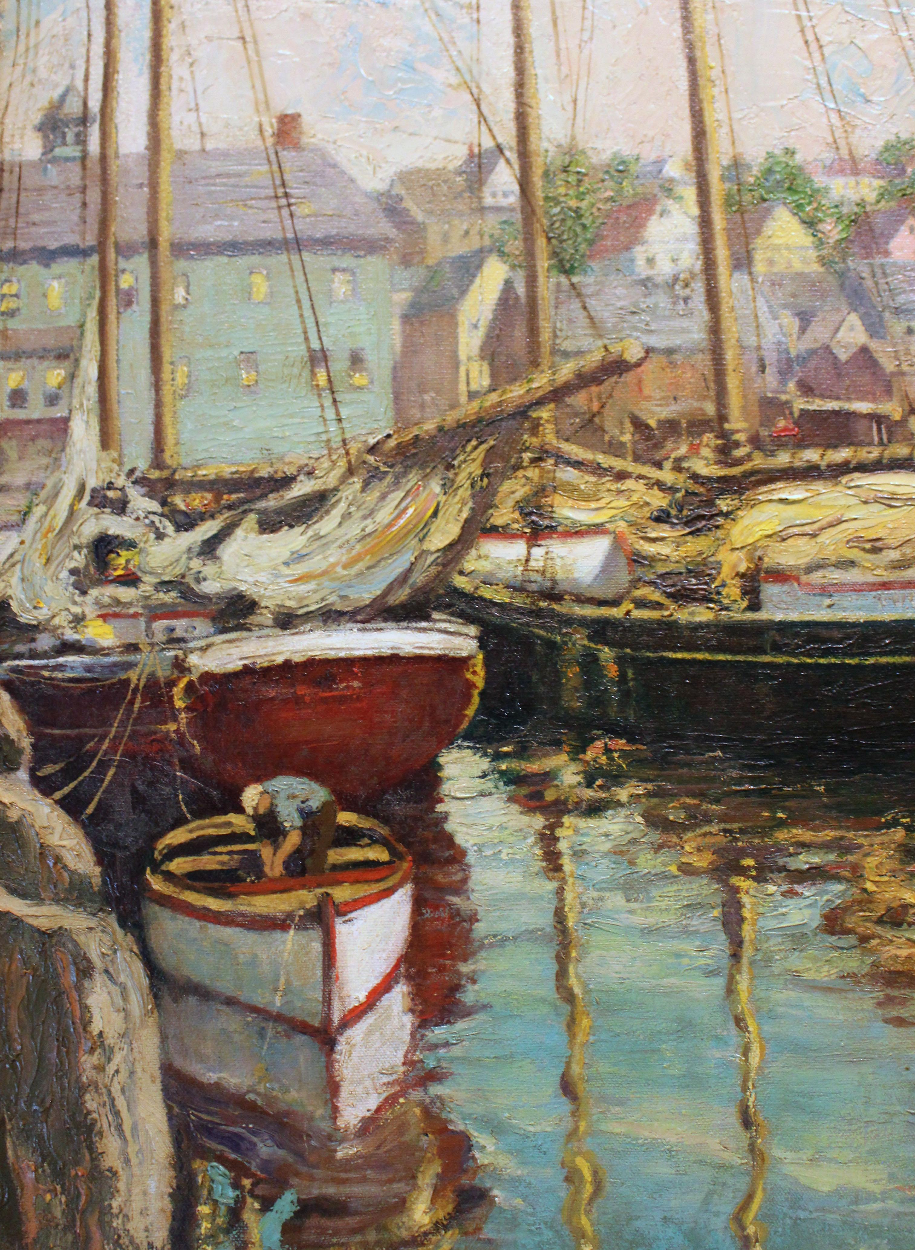 American Circa 1910-30 Oil on Canvas Harbor Scene by Frederick Judd Waugh For Sale