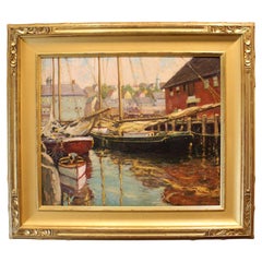 Antique Circa 1910-30 Oil on Canvas Harbor Scene by Frederick Judd Waugh