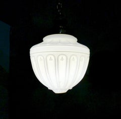 Brass and Ribbed Milk Glass Pendant Light, circa 1910