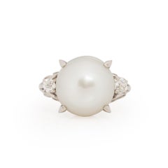 Circa 1910 Edwardian Platinum Hand Made Vintage Mount with Large Cultured Pearl