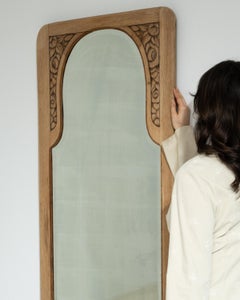 Circa 1910 French Art Nouveau Natural Wood Wall Mirror