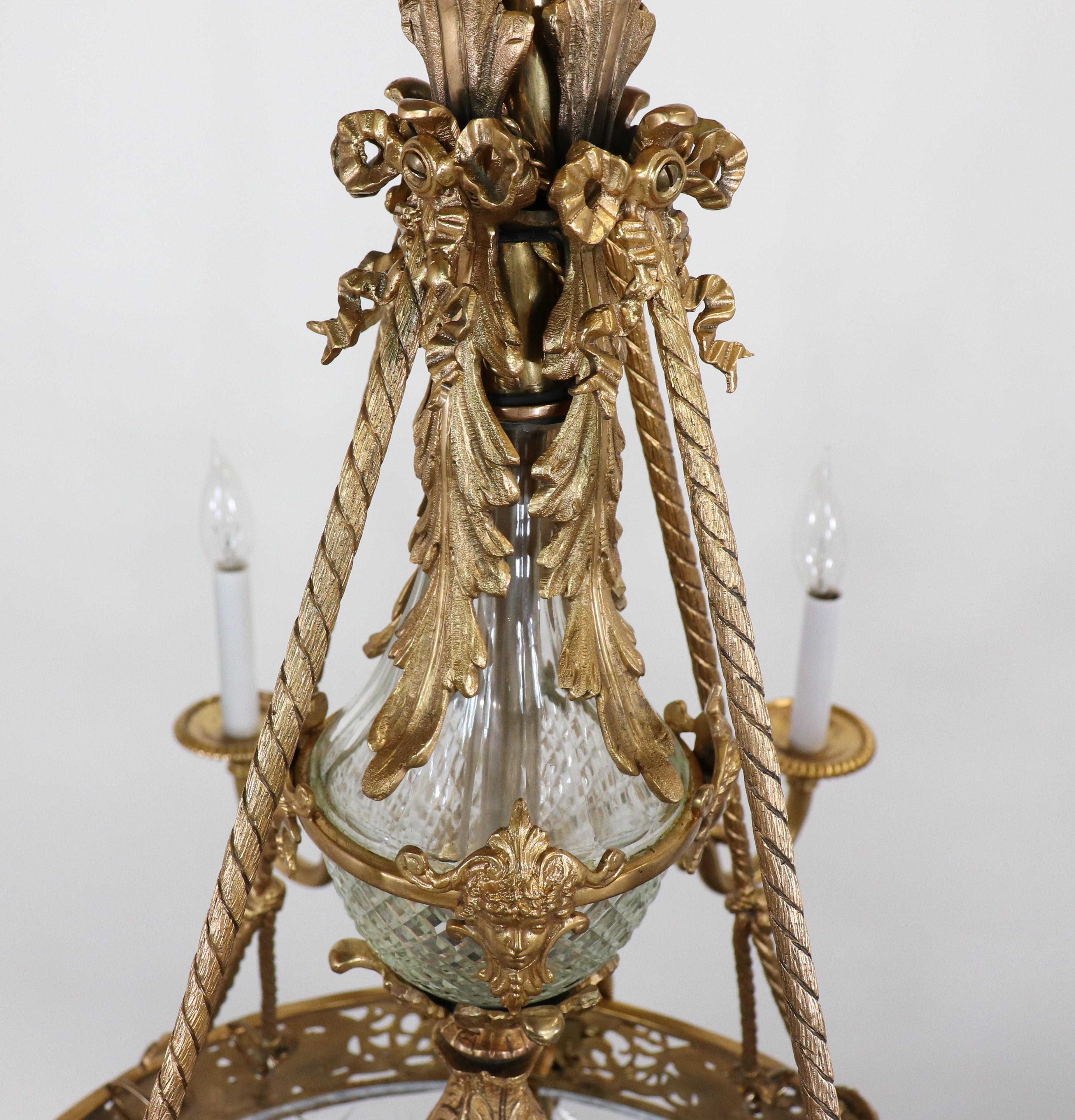 Etched Circa 1910 French Beaux-Arts Gilt Bronze Chandelier For Sale