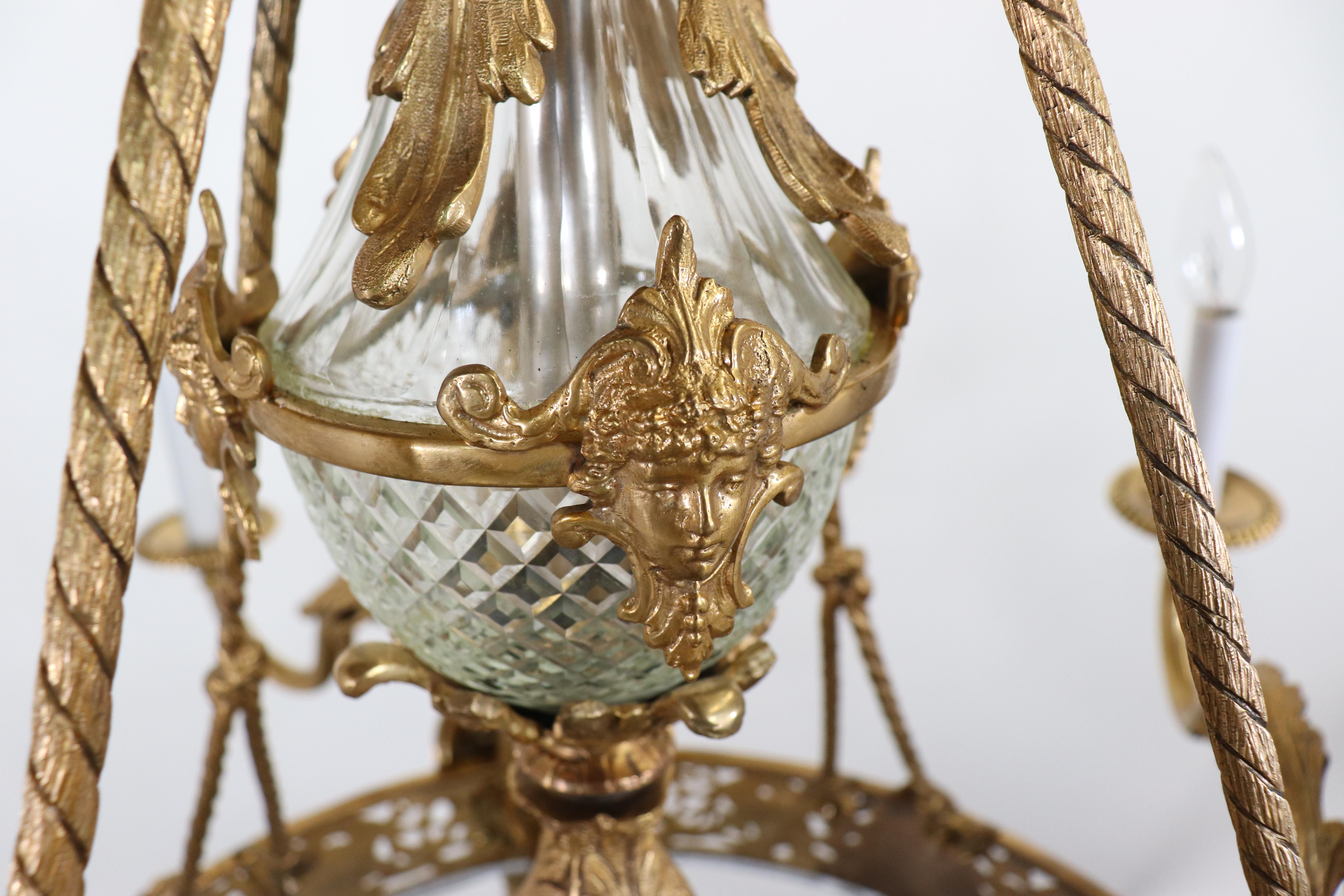 Circa 1910 French Beaux-Arts Gilt Bronze Chandelier In Good Condition For Sale In Chicago, IL