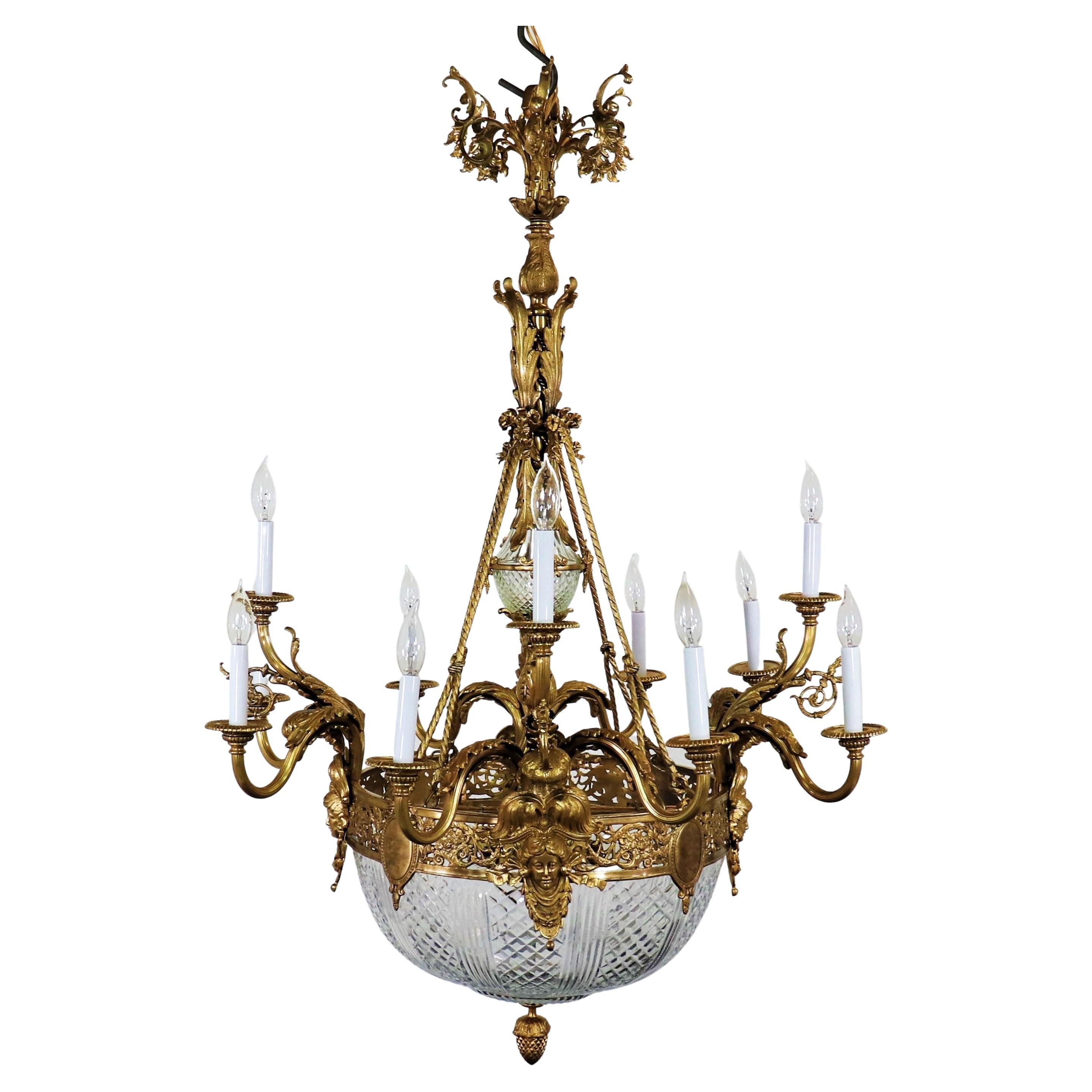 Circa 1910 French Beaux-Arts Gilt Bronze Chandelier For Sale