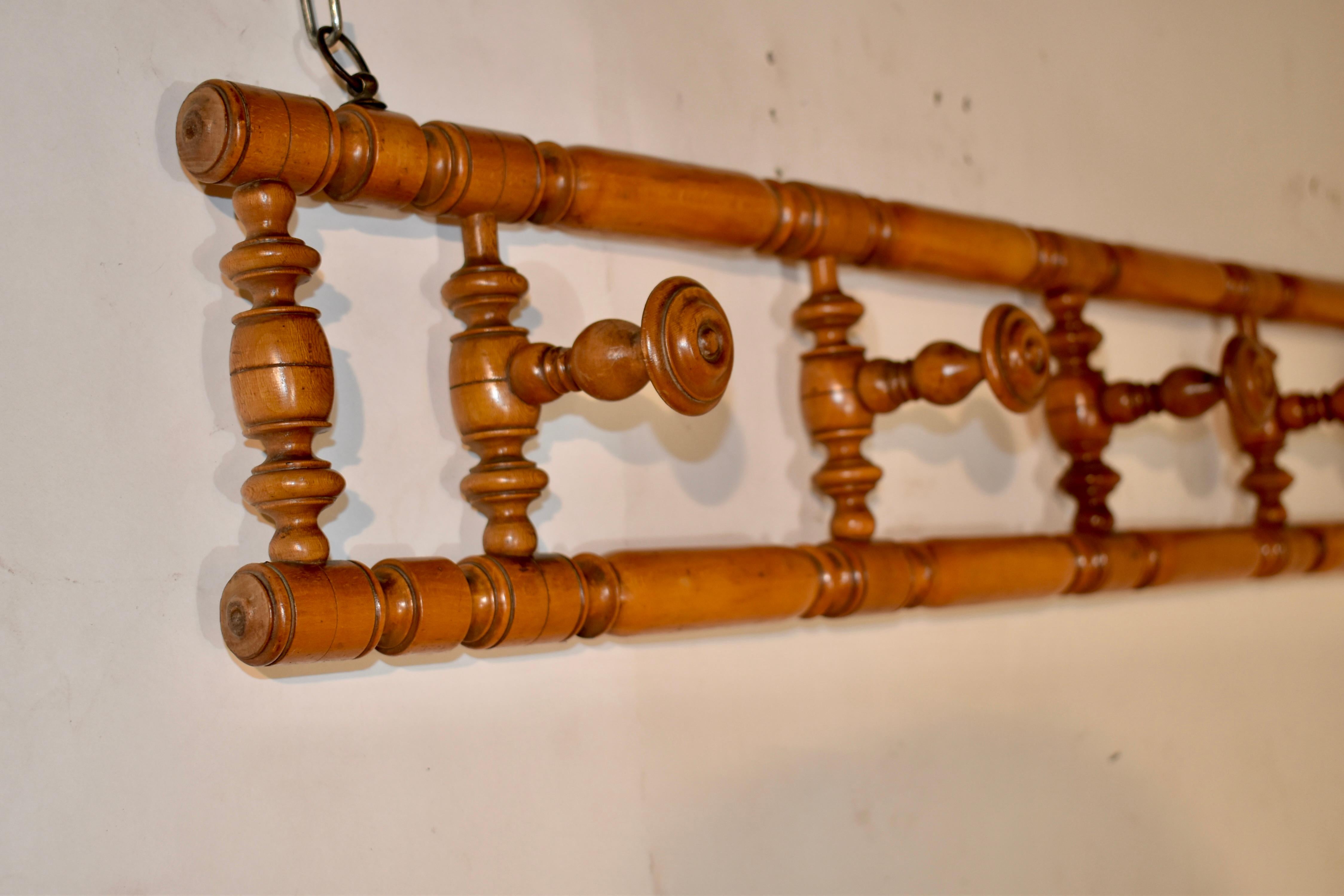 French Cherry Hat Rack for Five Hats, circa 1910 In Good Condition In High Point, NC