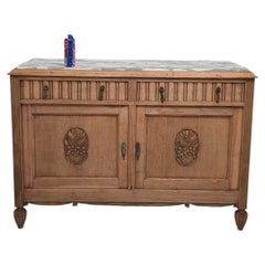 Circa 1910 French Oak Art Nouveau Buffet with Marble Top