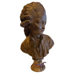 Circa 1910 French Terra Cotta on Marble Bust of Young Boy - By Fernand Cian
