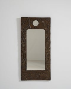 Circa 1910 Red Metal Arts & Crafts Copper Repoussé Mirror