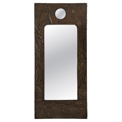 Circa 1910 Red Metal Arts & Crafts Copper Repoussé Mirror